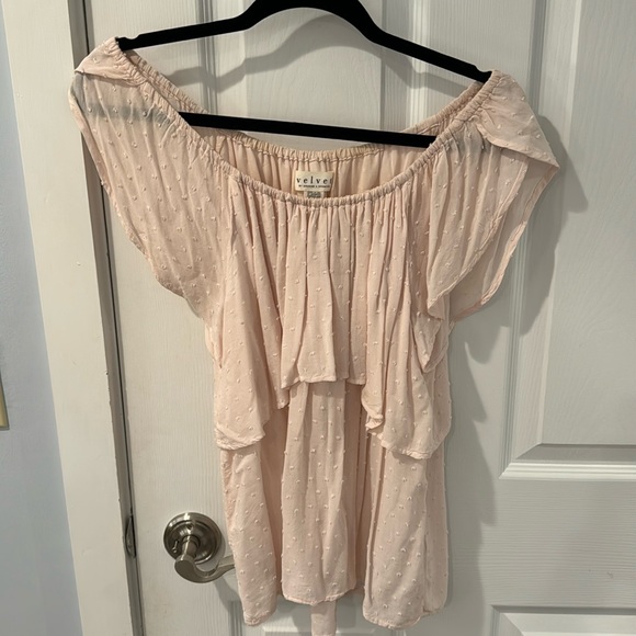 Velvet by Graham & Spencer Tops - Velvet off the shoulder pink ruffle top
